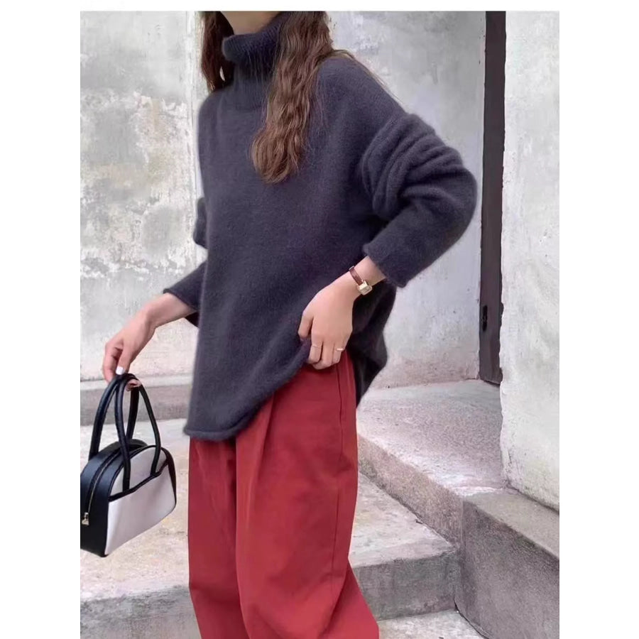 Turtleneck Dropped Shoulder Sweater Elephant Gray / S Apparel and Accessories