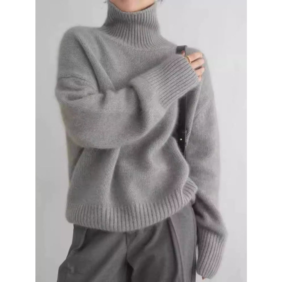 Turtleneck Dropped Shoulder Sweater Gray / XS Apparel and Accessories