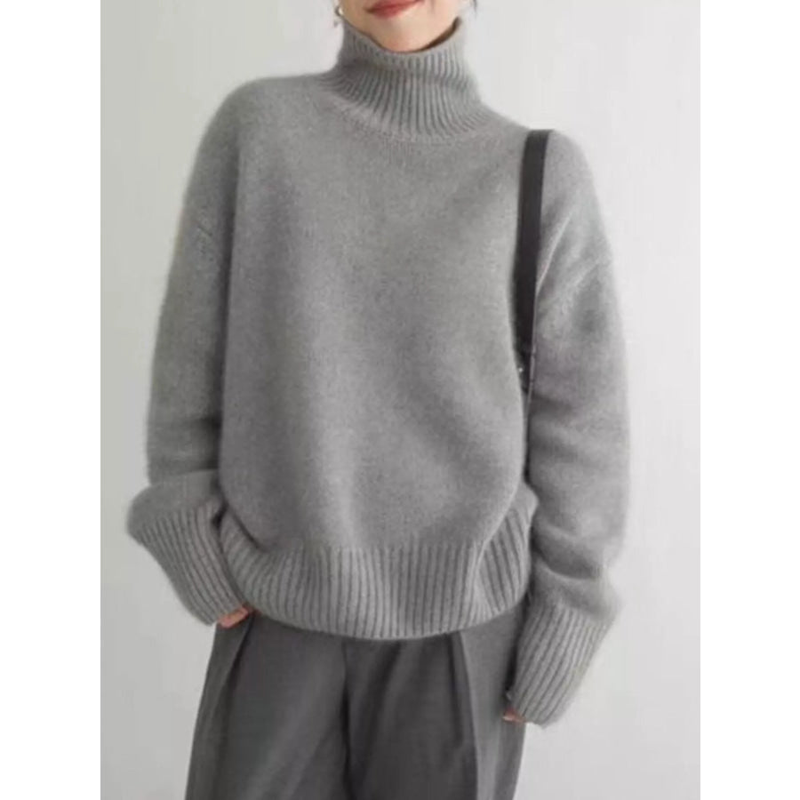 Turtleneck Dropped Shoulder Sweater Gray / XS Apparel and Accessories