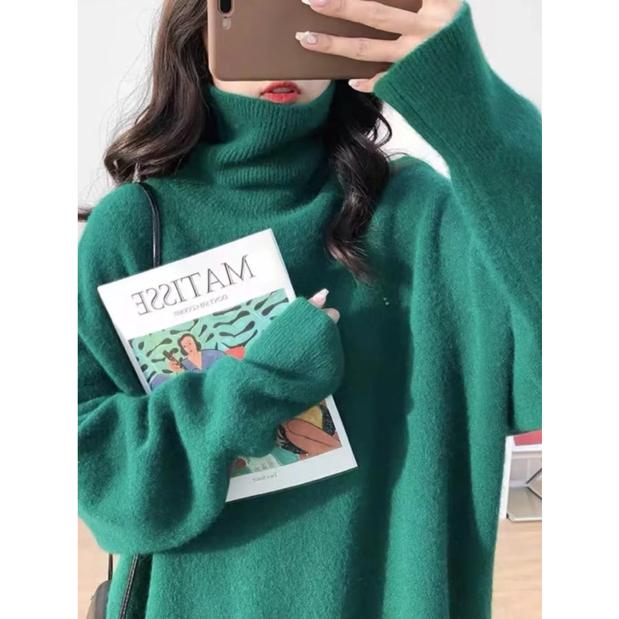 Turtleneck Dropped Shoulder Sweater Green / XS Apparel and Accessories