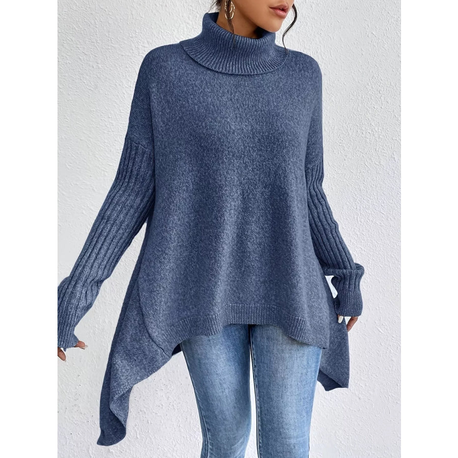 Turtleneck Dropped Shoulder Sweater Navy / S Apparel and Accessories