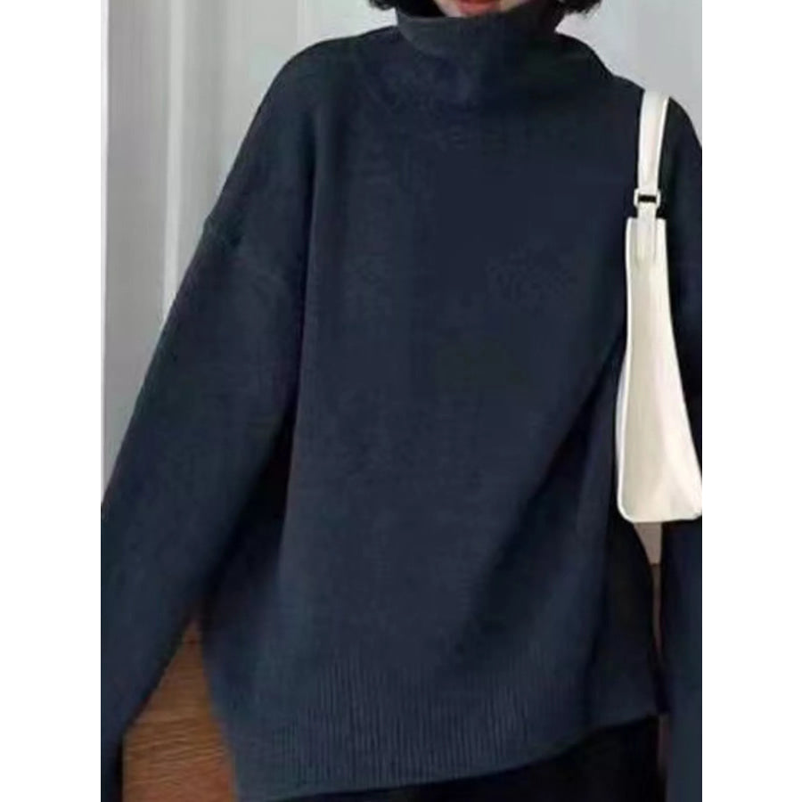 Turtleneck Dropped Shoulder Sweater Navy / XS Apparel and Accessories