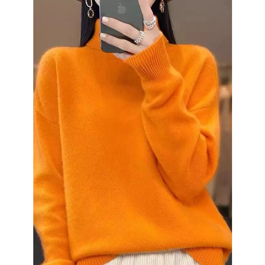 Turtleneck Dropped Shoulder Sweater Orange / XS Apparel and Accessories