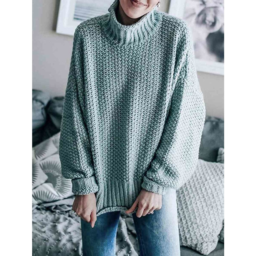 Turtleneck Dropped Shoulder Sweater Pastel Blue / S Clothing