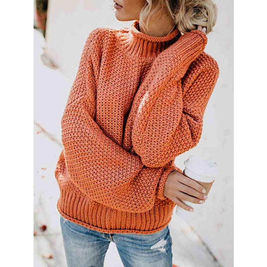 Turtleneck Dropped Shoulder Sweater Red Orange / S Clothing