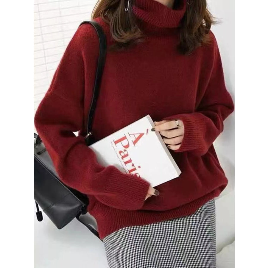 Turtleneck Dropped Shoulder Sweater Red / XS Apparel and Accessories