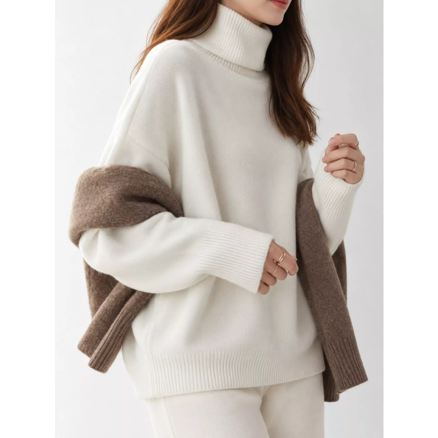 Turtleneck Dropped Shoulder Sweater White / XS Apparel and Accessories
