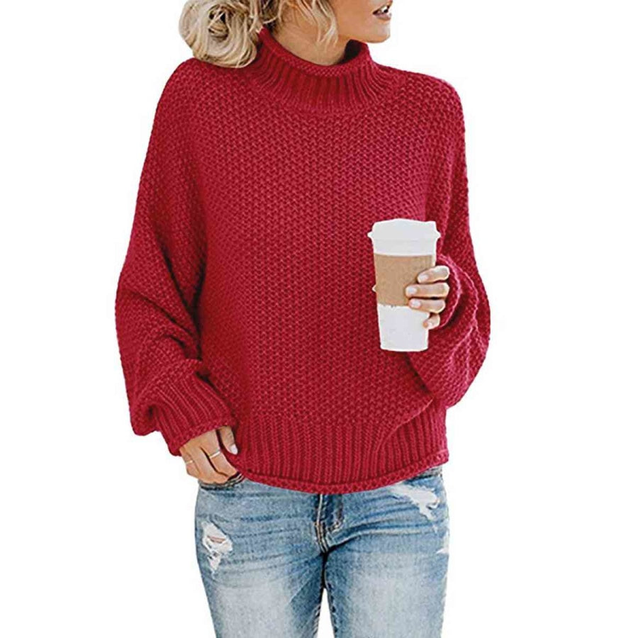 Turtleneck Dropped Shoulder Sweater Wine / S Clothing