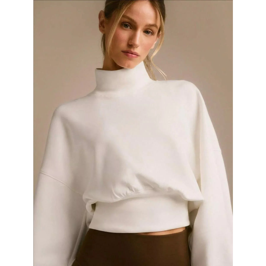 Turtleneck Dropped Shoulder Sweatshirt White / S Apparel and Accessories