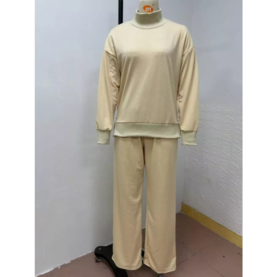 Turtleneck Dropped Shoulder Top and Pants Set Apparel and Accessories