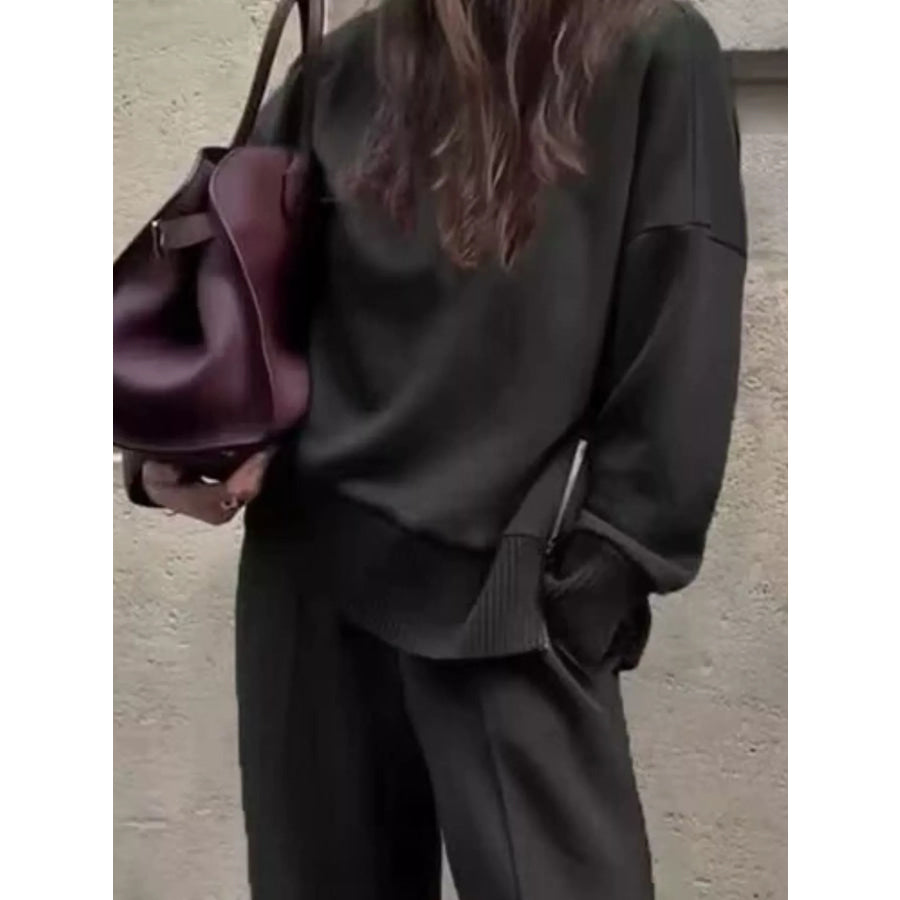 Turtleneck Dropped Shoulder Top and Pants Set Apparel and Accessories