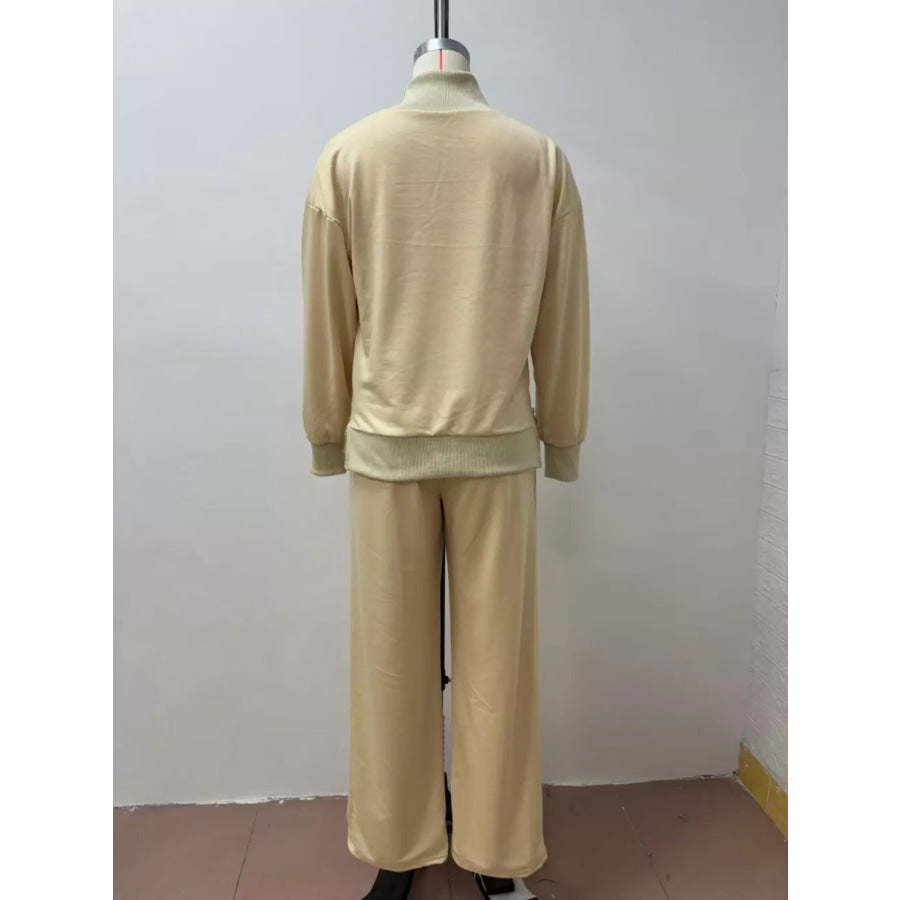 Turtleneck Dropped Shoulder Top and Pants Set Apparel and Accessories
