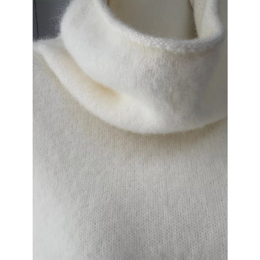 Turtleneck Fuzzy Short Sleeve Sweater Apparel and Accessories