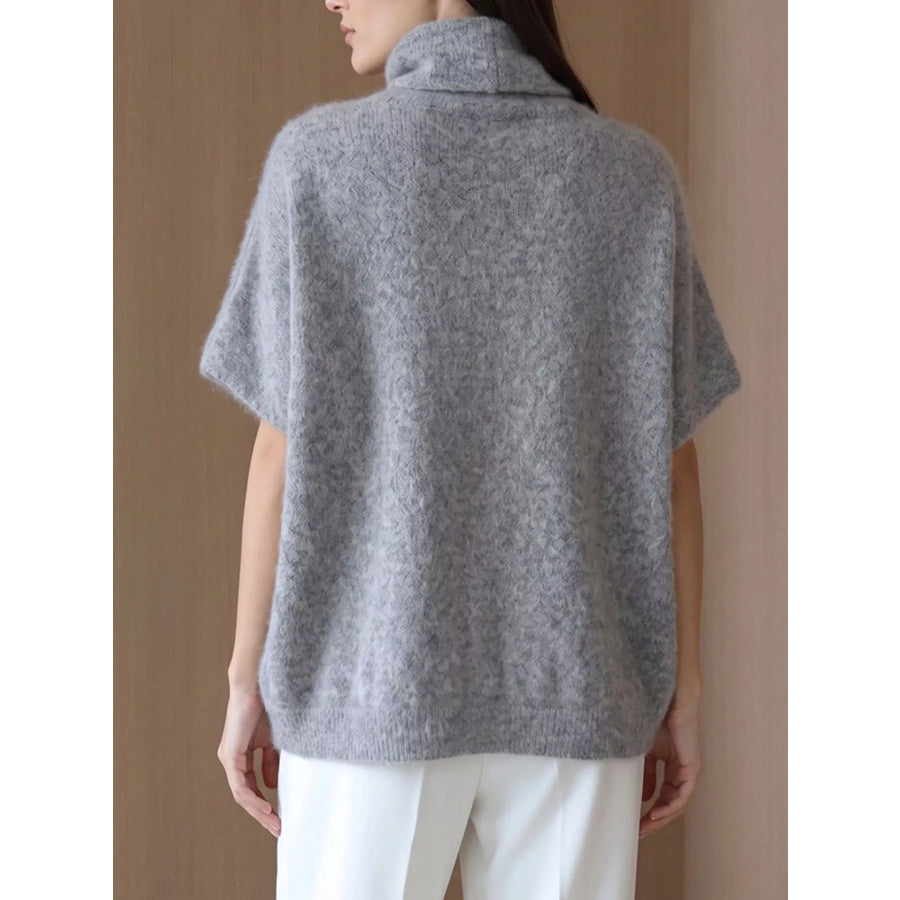 Turtleneck Fuzzy Short Sleeve Sweater Apparel and Accessories