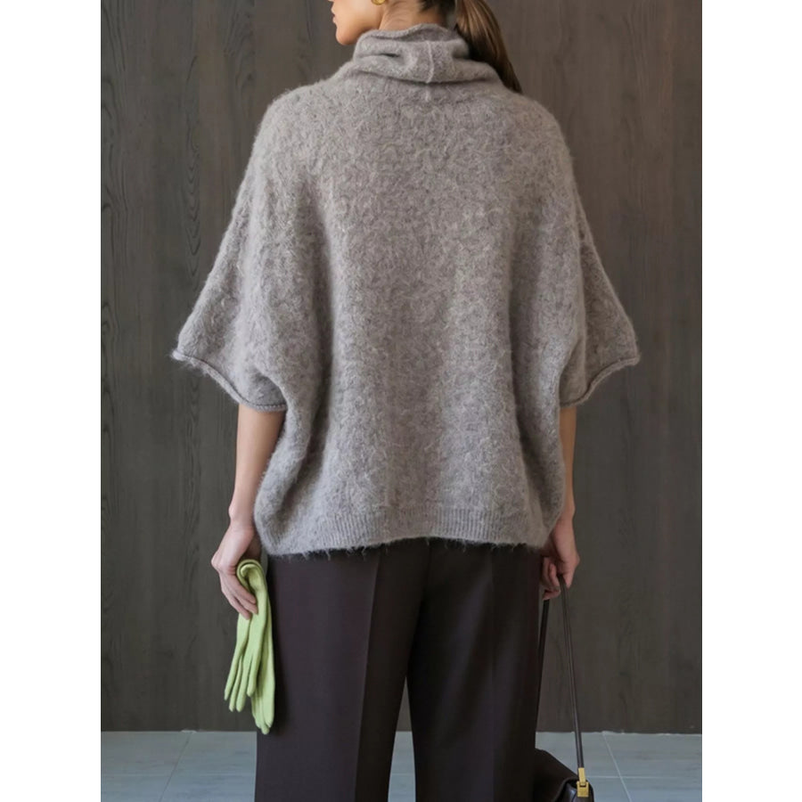 Turtleneck Fuzzy Short Sleeve Sweater Apparel and Accessories