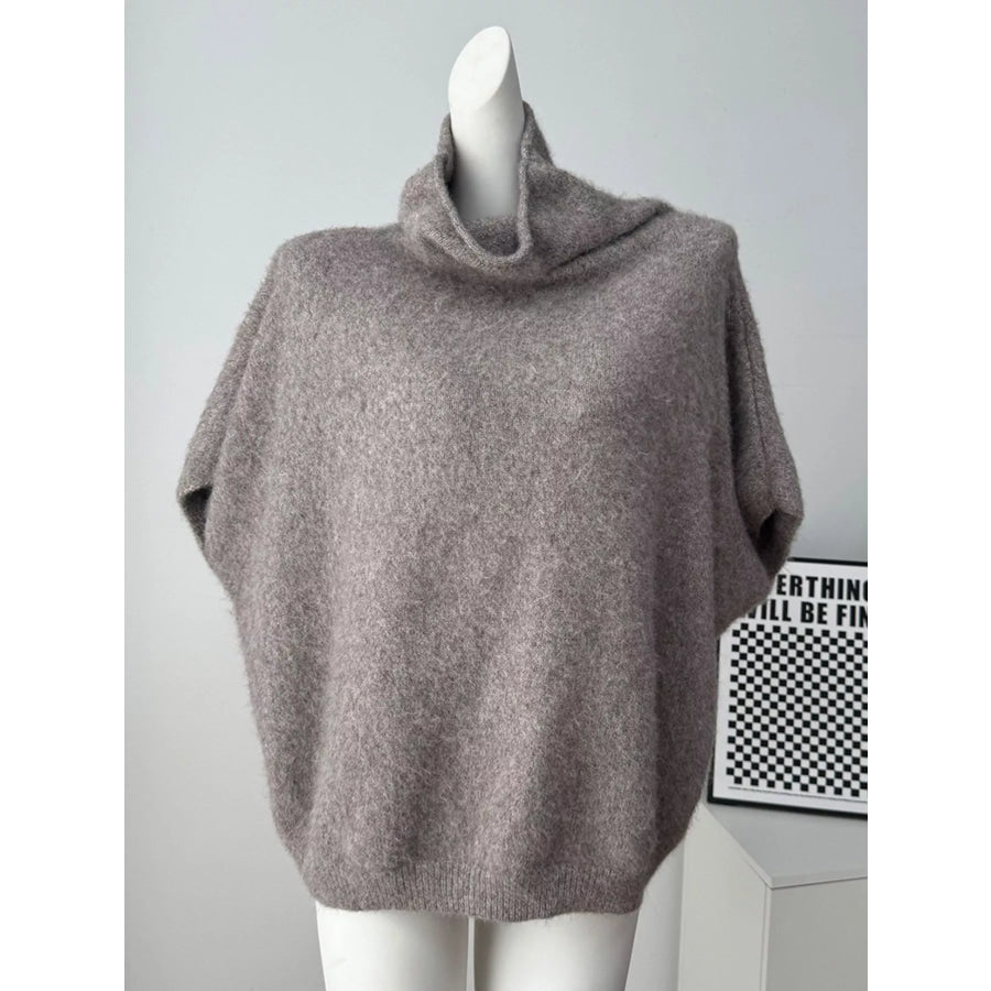 Turtleneck Fuzzy Short Sleeve Sweater Apparel and Accessories