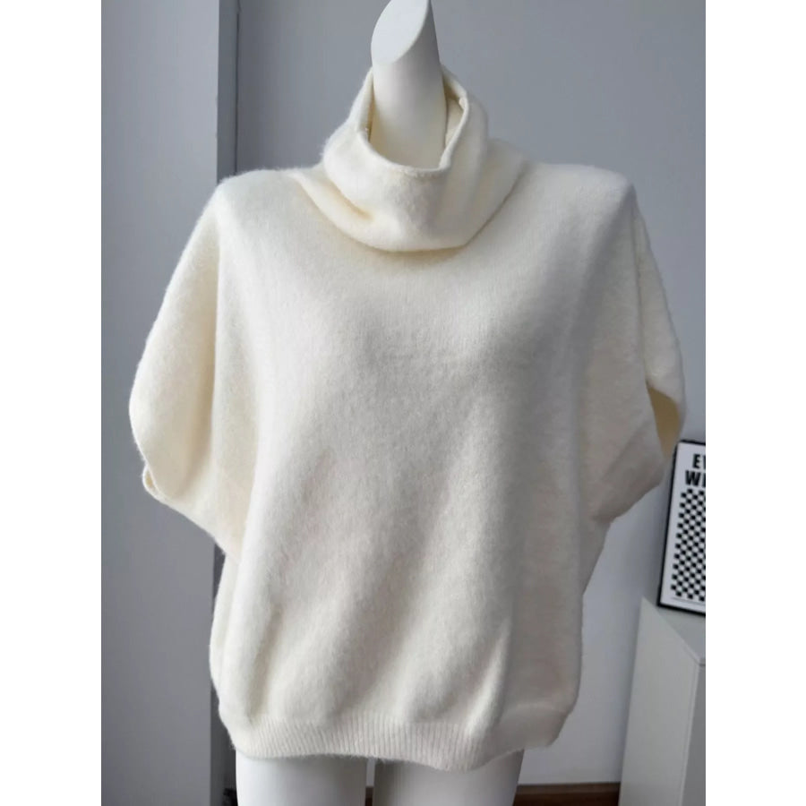 Turtleneck Fuzzy Short Sleeve Sweater Apparel and Accessories