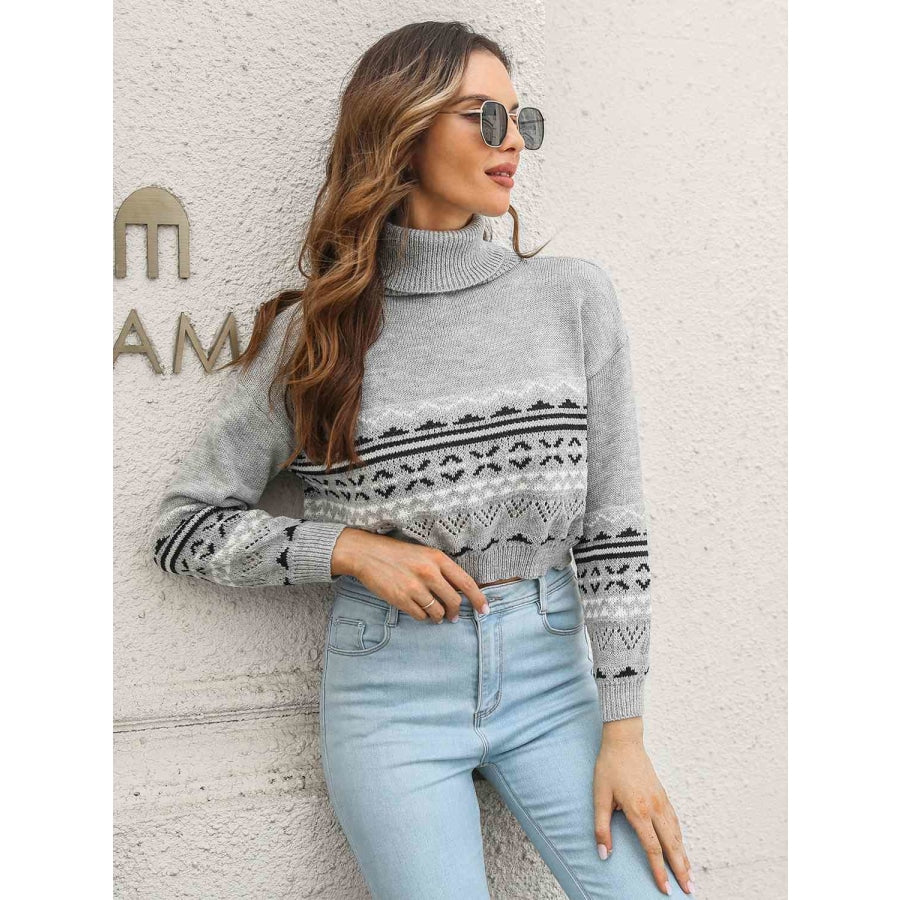 Turtleneck Geometric Long Sleeve Sweater