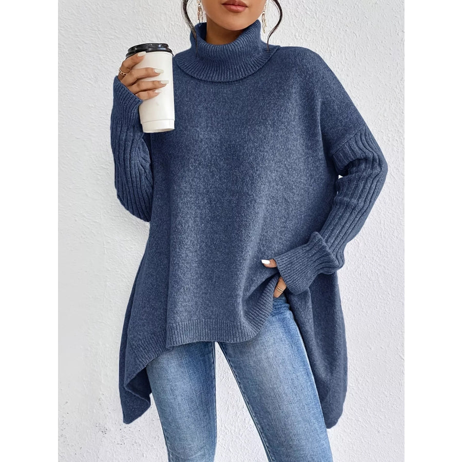 Turtleneck High-Low Hem Sweater Apparel and Accessories