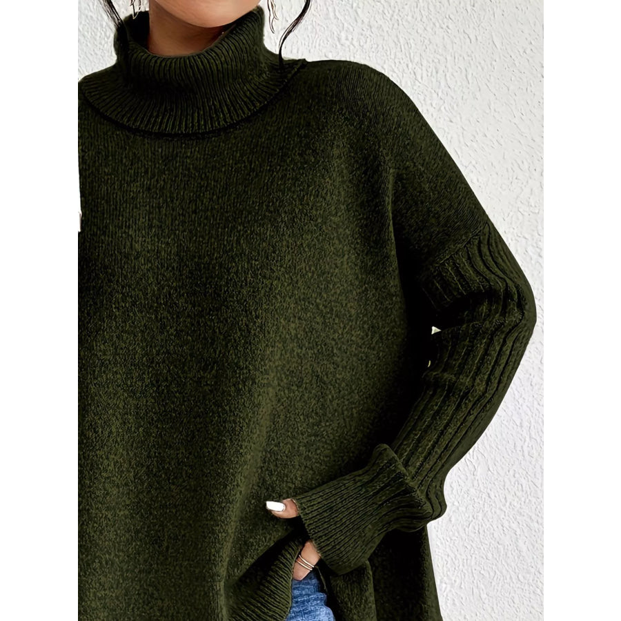 Turtleneck High-Low Hem Sweater Apparel and Accessories