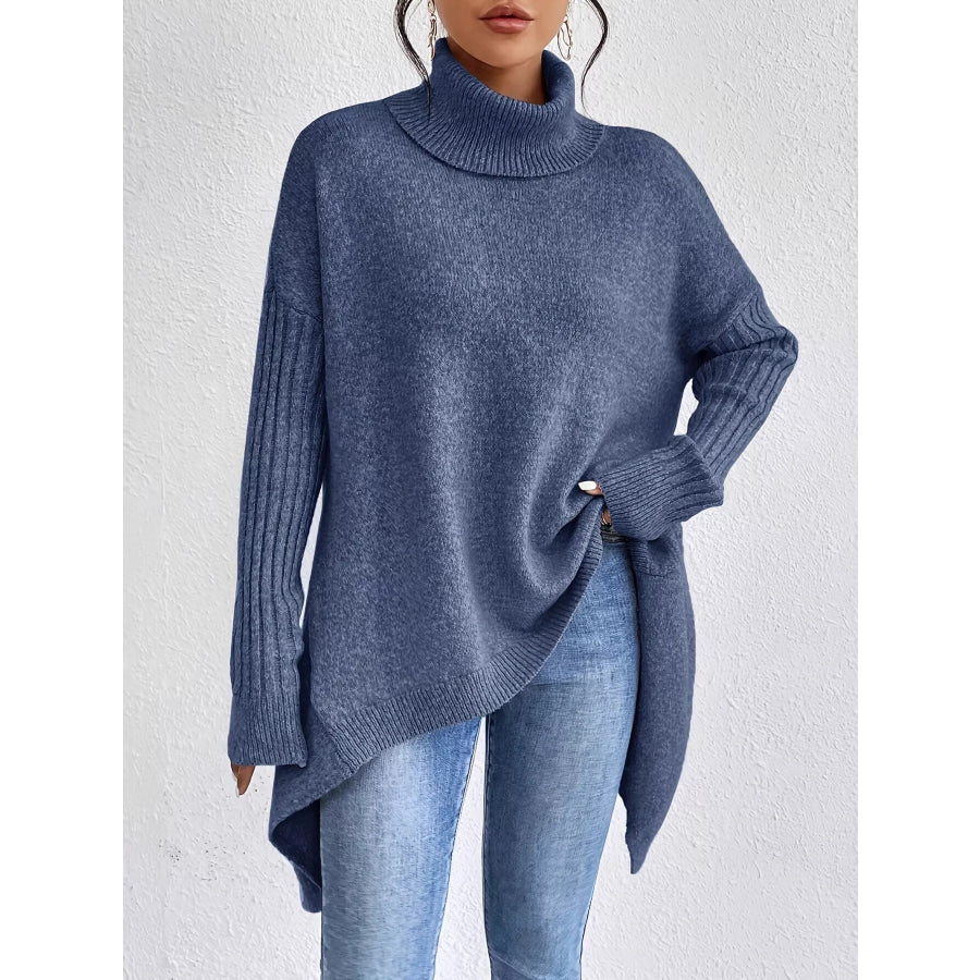 Turtleneck High-Low Hem Sweater Apparel and Accessories
