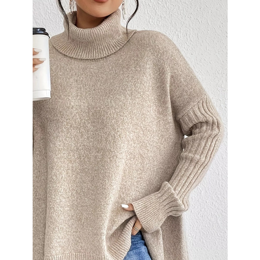 Turtleneck High-Low Hem Sweater Apparel and Accessories