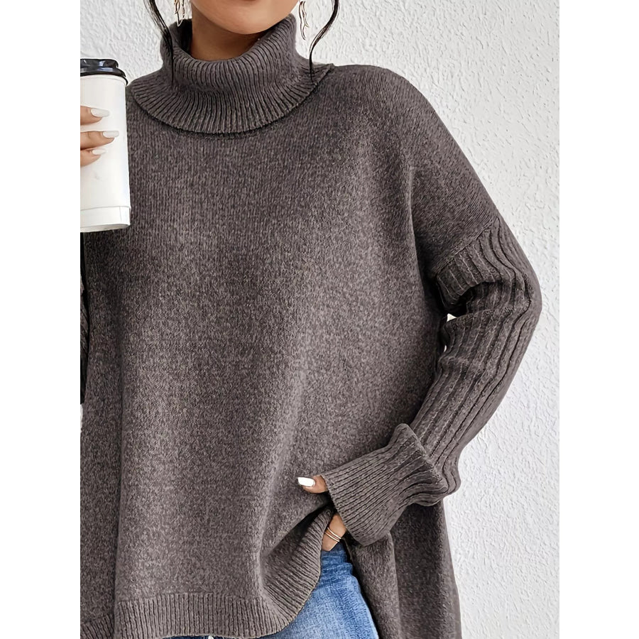 Turtleneck High-Low Hem Sweater Apparel and Accessories