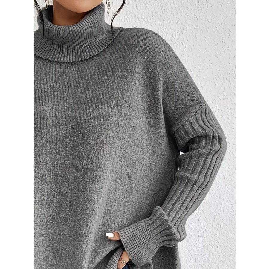 Turtleneck High-Low Hem Sweater Apparel and Accessories