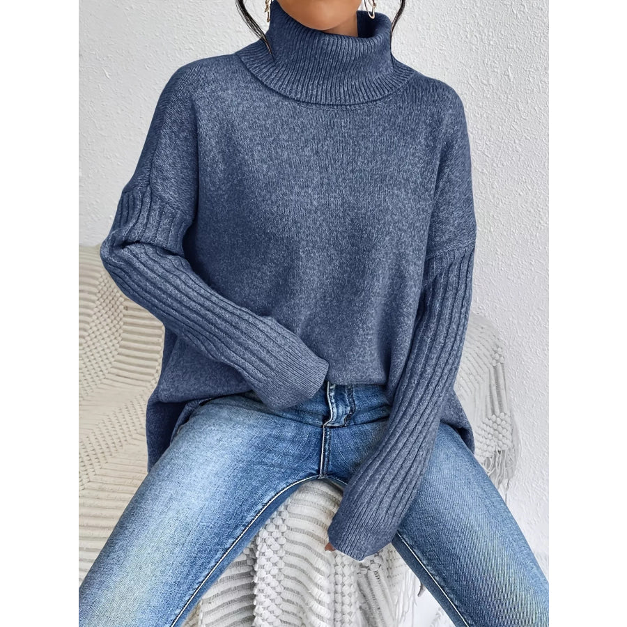 Turtleneck High-Low Hem Sweater Apparel and Accessories