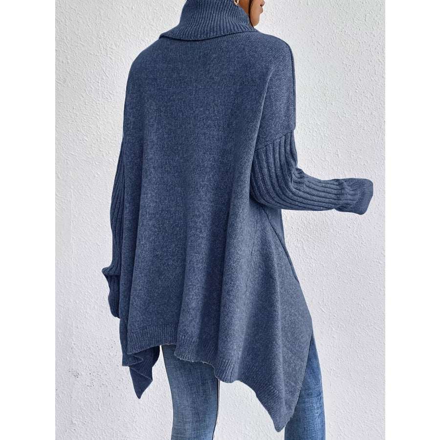Turtleneck High-Low Hem Sweater Apparel and Accessories
