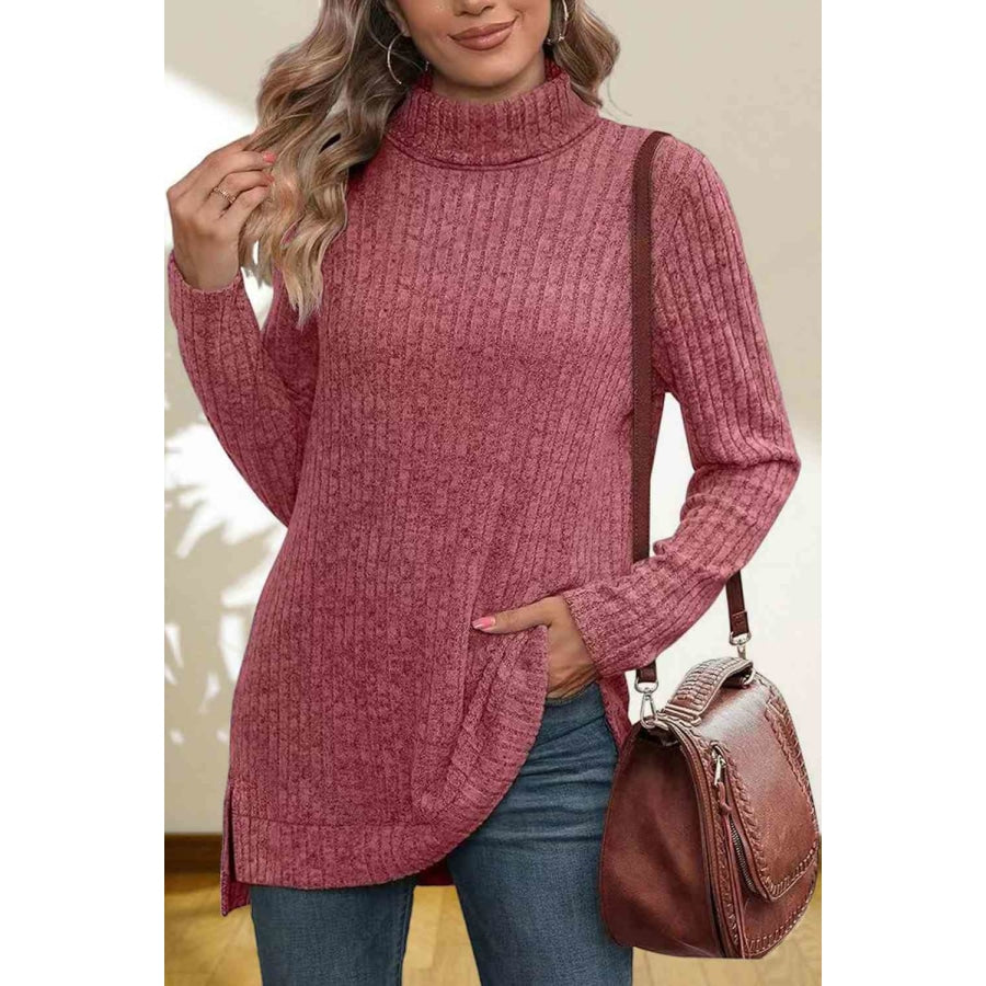 Turtleneck High Low Top Cerise / S