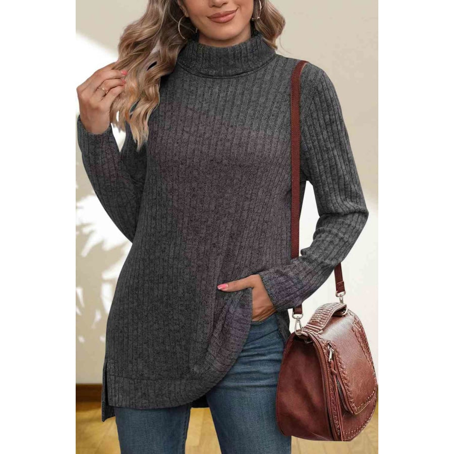 Turtleneck High Low Top Charcoal / S