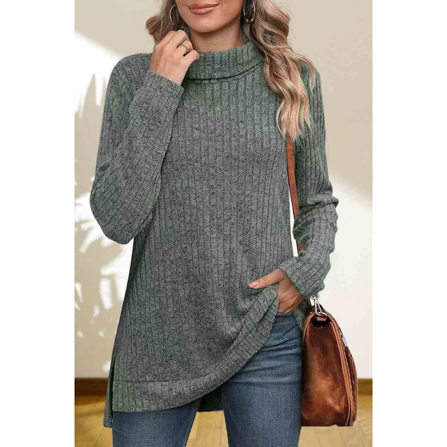 Turtleneck High Low Top Heather Gray / S