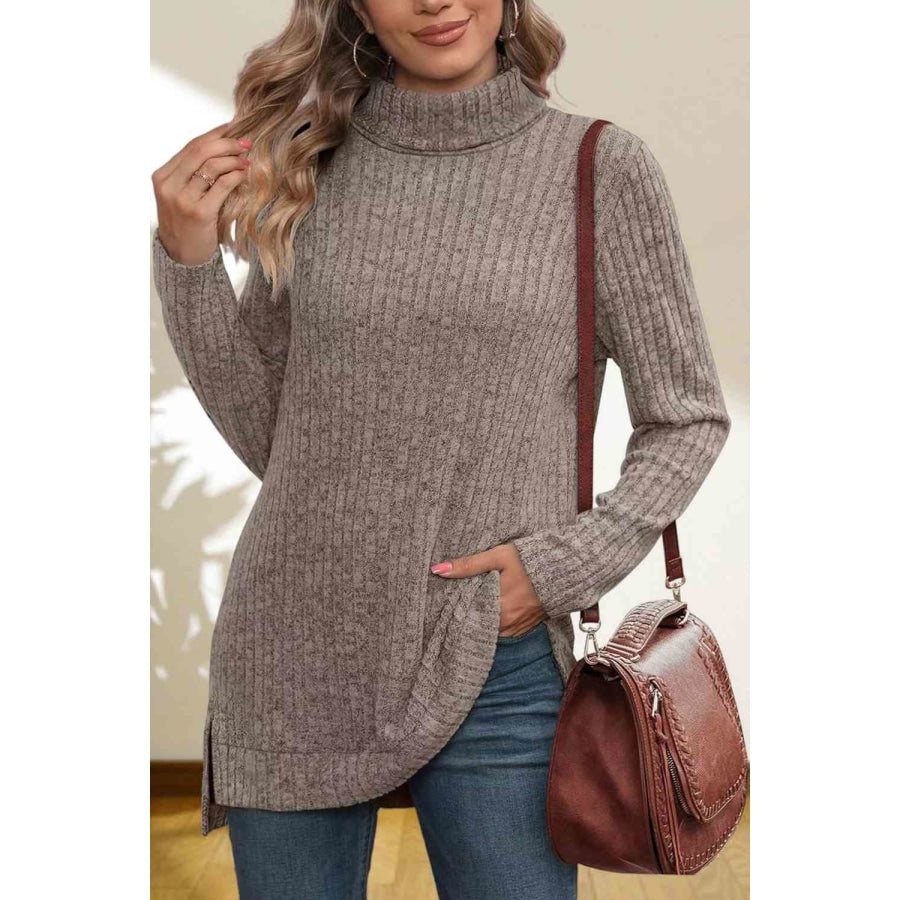 Turtleneck High Low Top Mocha / S