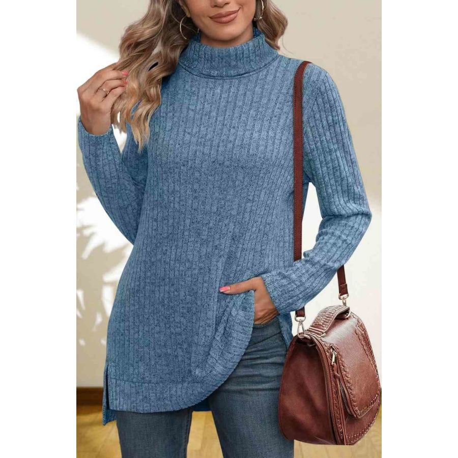 Turtleneck High Low Top Sky Blue / S