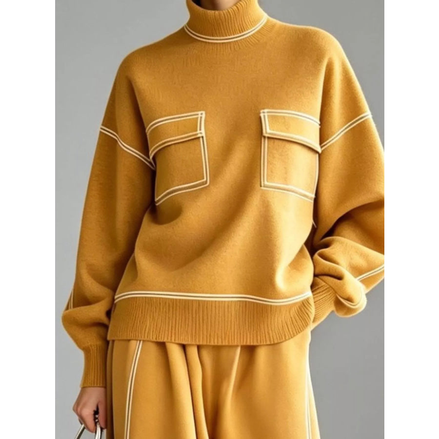 Turtleneck Knit Top and Midi Skirt Set Apparel Accessories