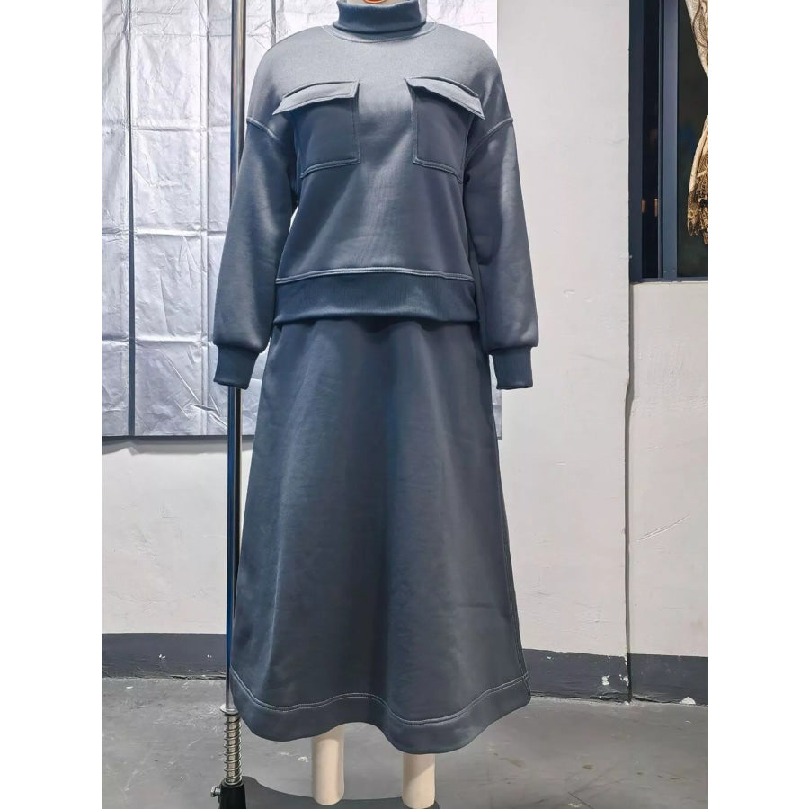 Turtleneck Knit Top and Midi Skirt Set Apparel Accessories