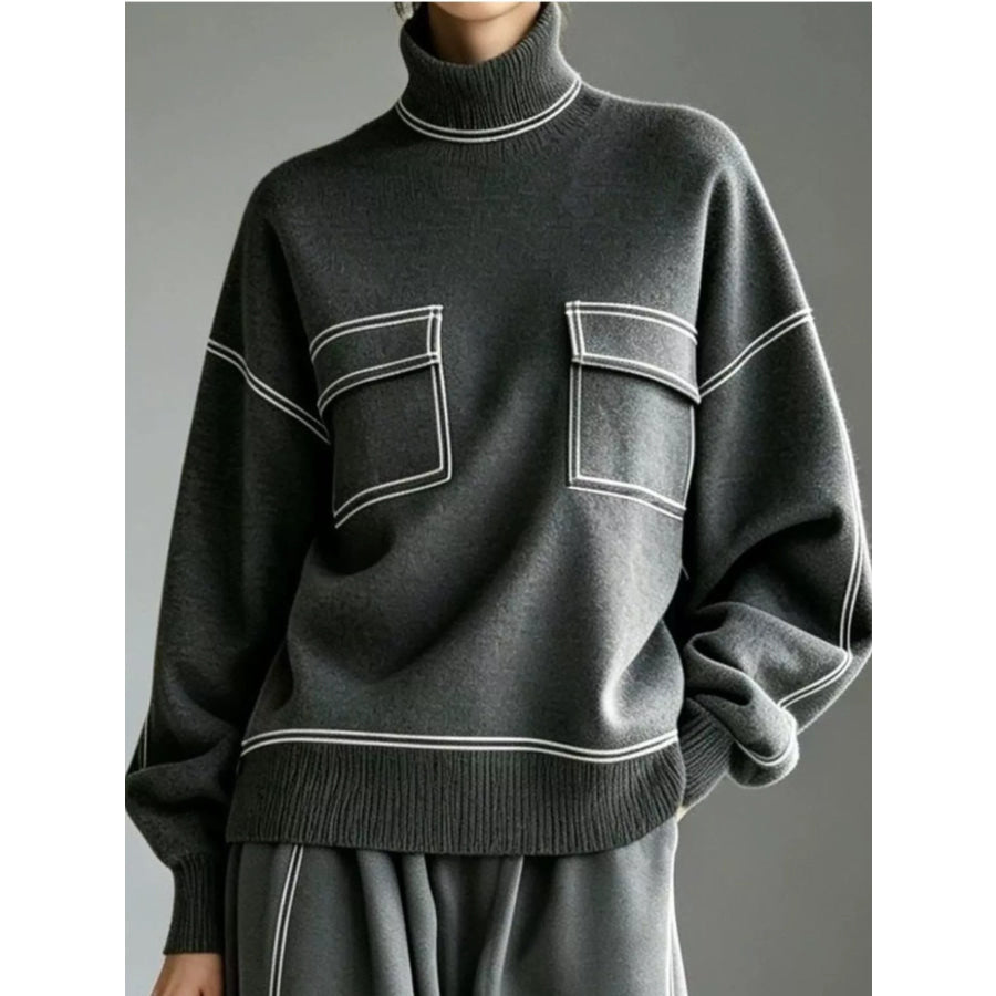 Turtleneck Knit Top and Midi Skirt Set Apparel Accessories