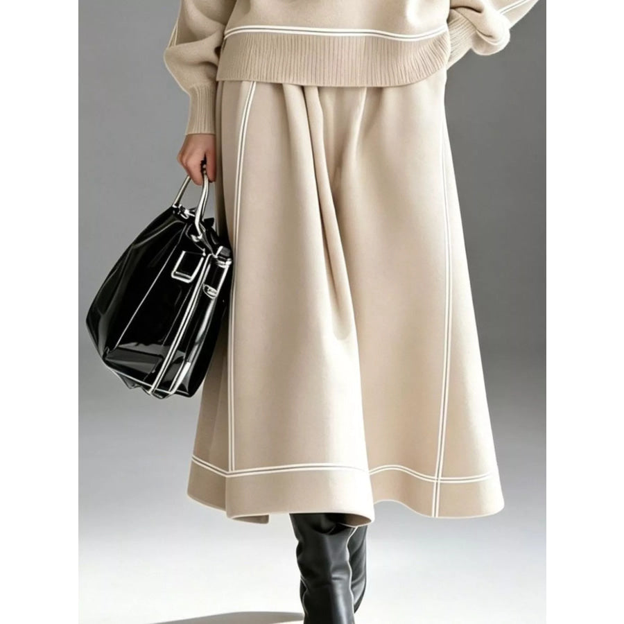 Turtleneck Knit Top and Midi Skirt Set Apparel Accessories