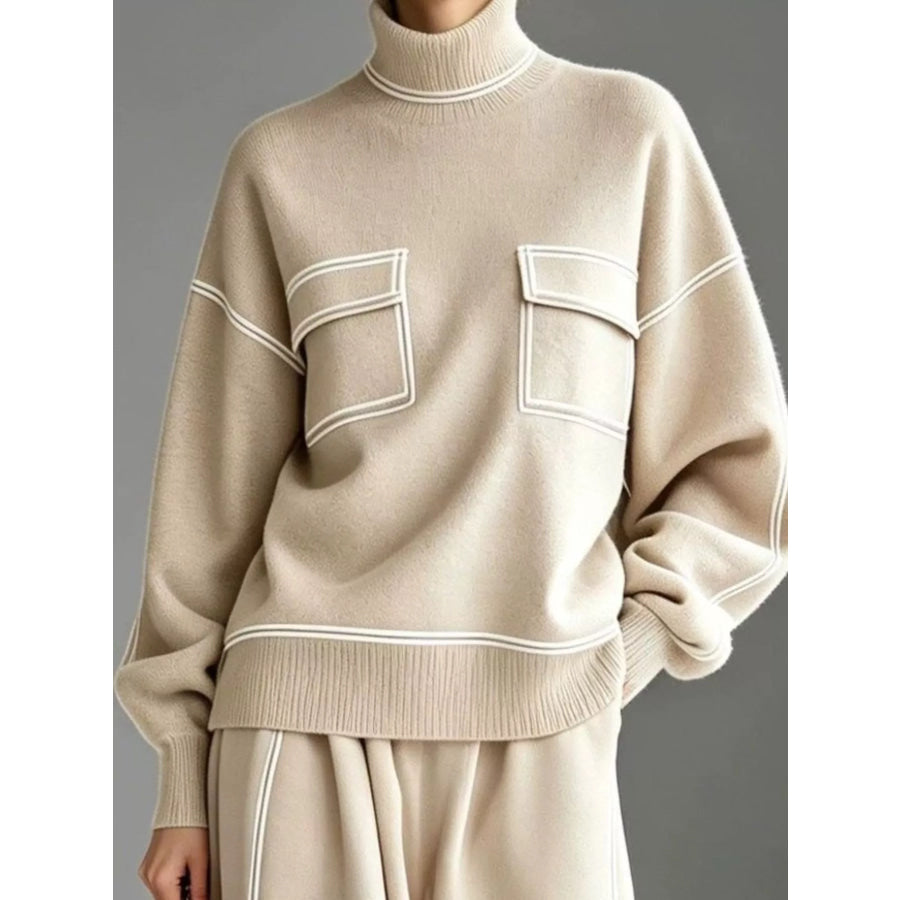Turtleneck Knit Top and Midi Skirt Set Apparel Accessories