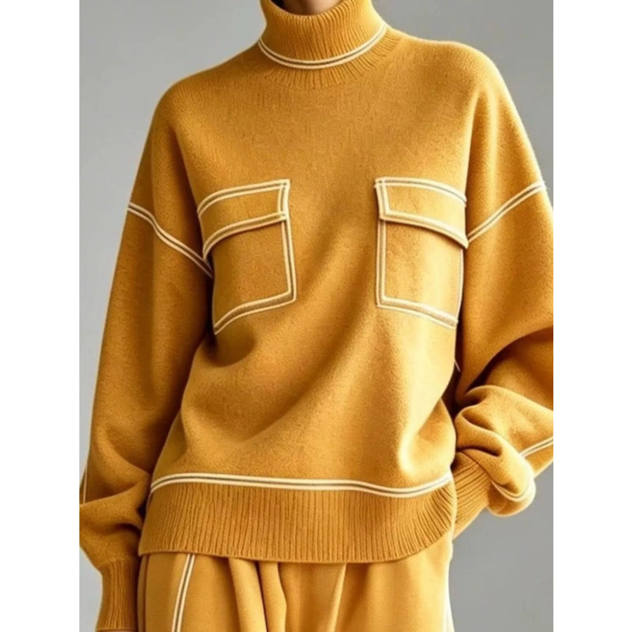 Turtleneck Knit Top and Midi Skirt Set Apparel Accessories