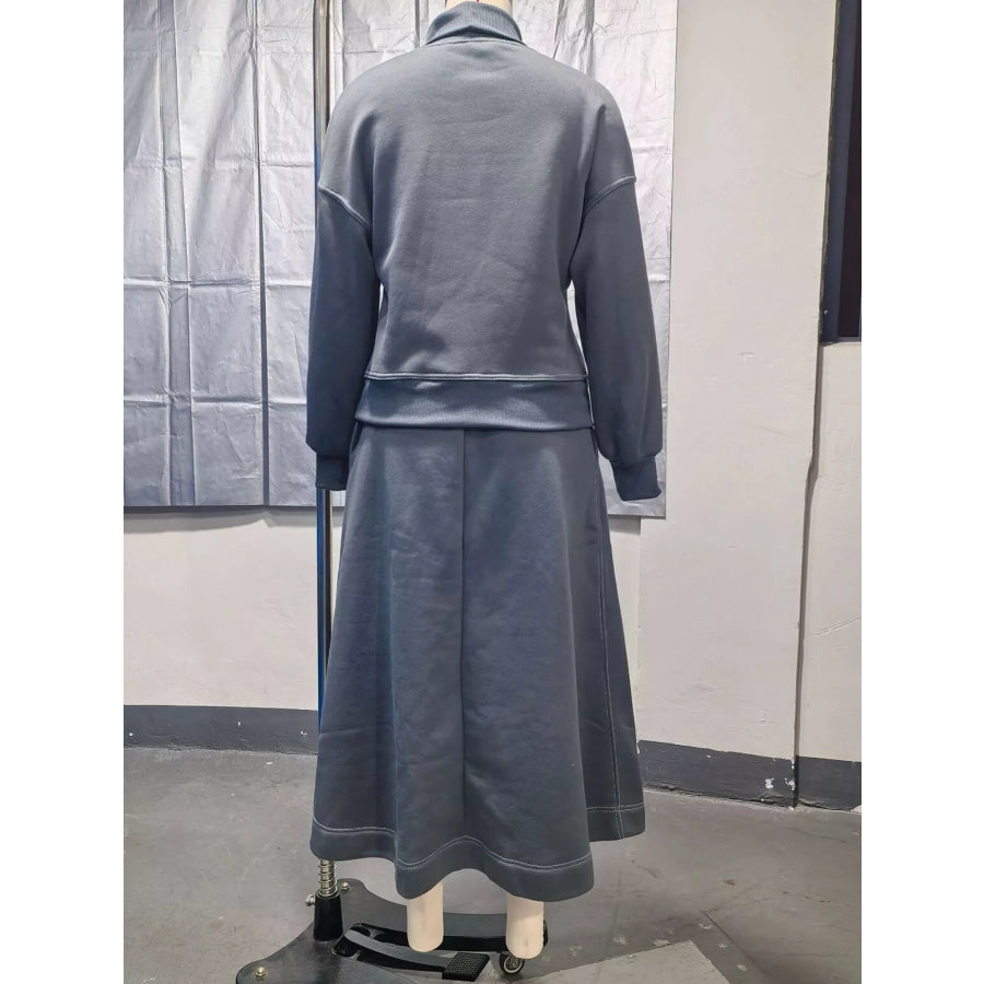 Turtleneck Knit Top and Midi Skirt Set Apparel Accessories
