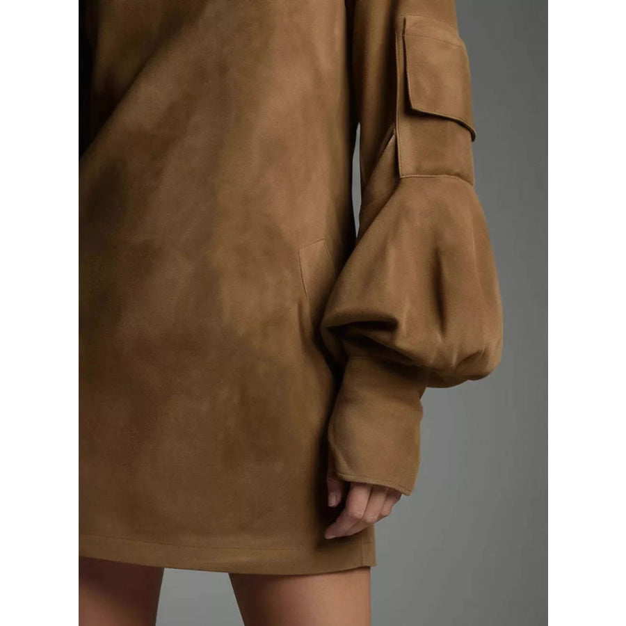 Turtleneck Lantern Sleeve Mini Dress with Pockets Apparel and Accessories