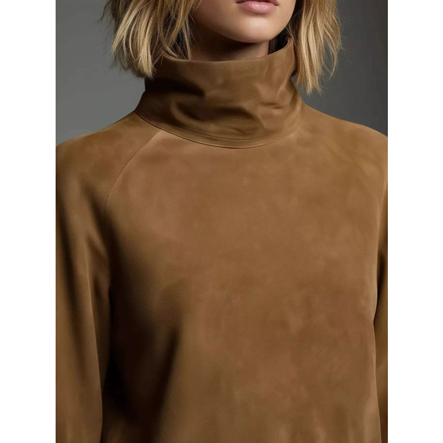 Turtleneck Lantern Sleeve Mini Dress with Pockets Caramel Color / XS Apparel and Accessories