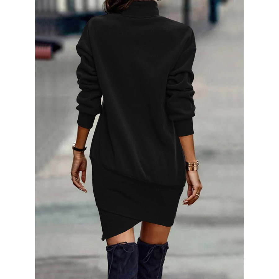 Turtleneck Long Sleeve Asymmetrical Hem Mini Dress Apparel and Accessories