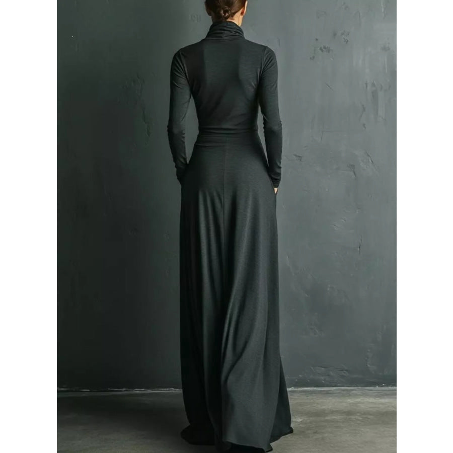 Turtleneck Long-Sleeve Draped Maxi Dress Apparel and Accessories