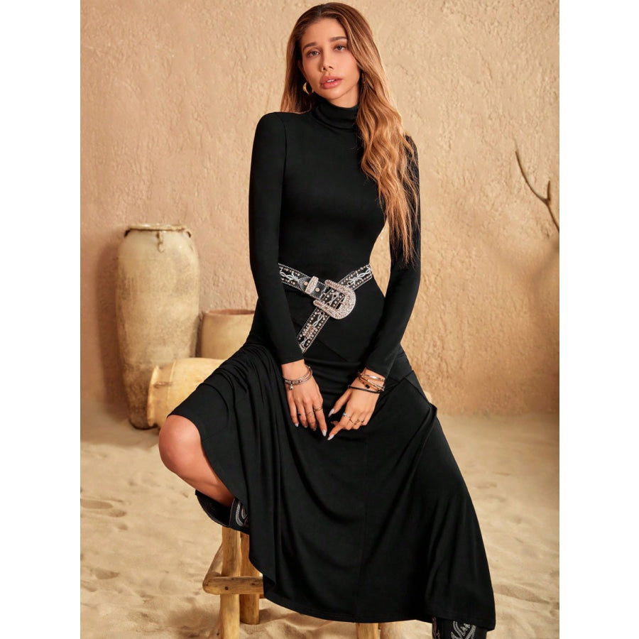 Turtleneck Long Sleeve Maxi Dress Apparel and Accessories