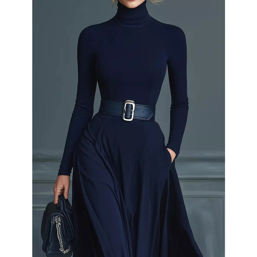 Turtleneck Long Sleeve Maxi Dress Apparel and Accessories