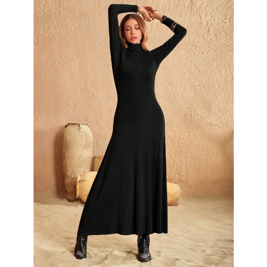 Turtleneck Long Sleeve Maxi Dress Apparel and Accessories