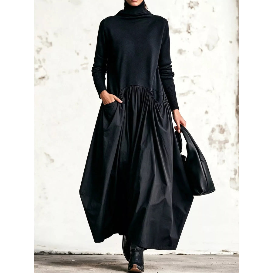 Turtleneck Long-Sleeve Maxi Dress Black / S Apparel and Accessories